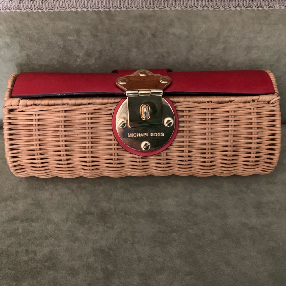 Vintage Michael Kors Red and Wicker Clutch